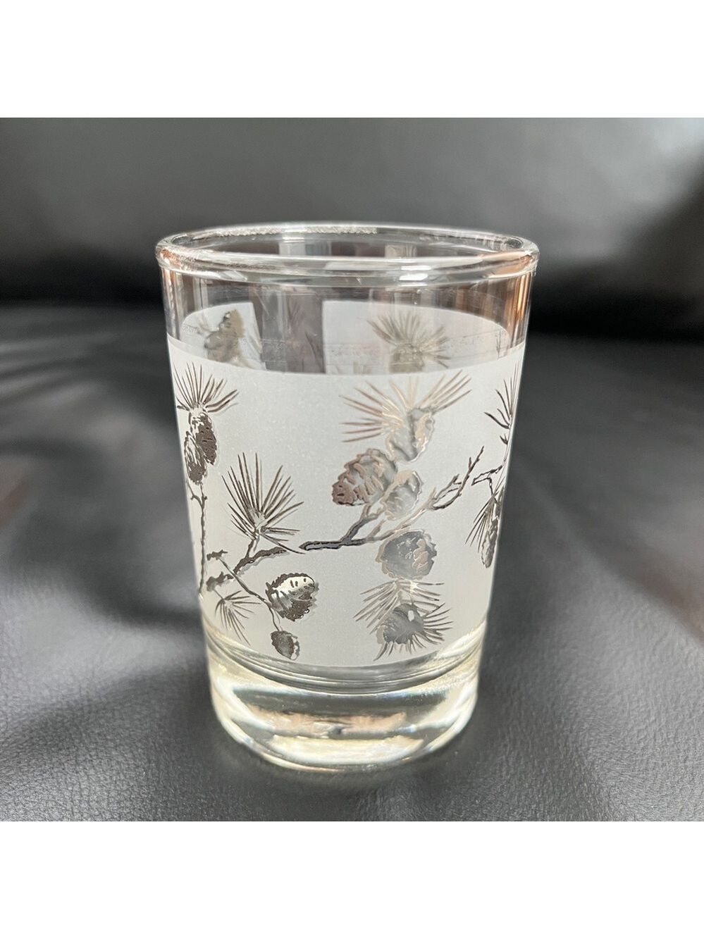 VINTAGE Libby Silver Pine Cone Frosted Small Glass Mid-Century Retro